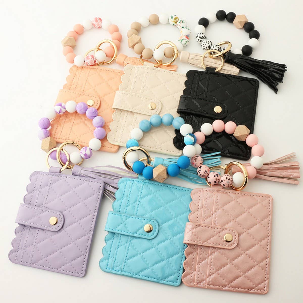 SILICONE BEAD TASSEL BRACELET KEYCHAIN CARD BAG