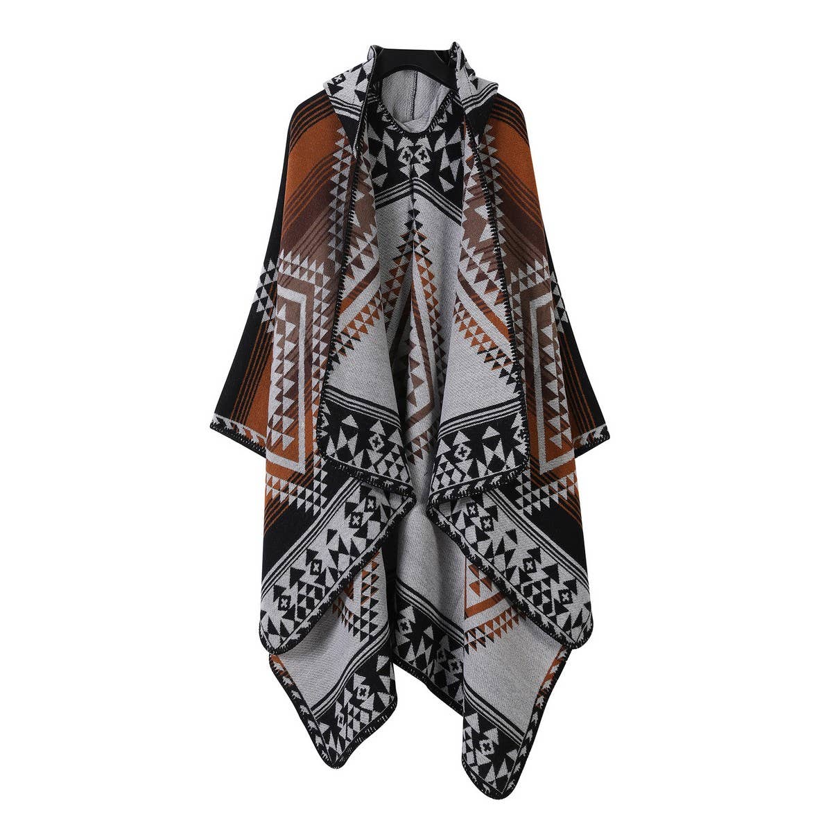 VINTAGE JACQUARD WARM SCARF SLIT HOODED CAPE
