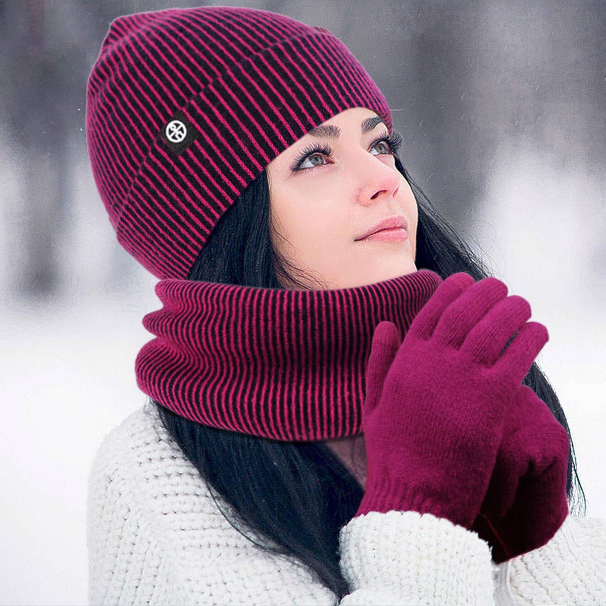 OUTDOOR KNITTED SCARF AND GLOVES THREE-PIECE SET_CWMM2796