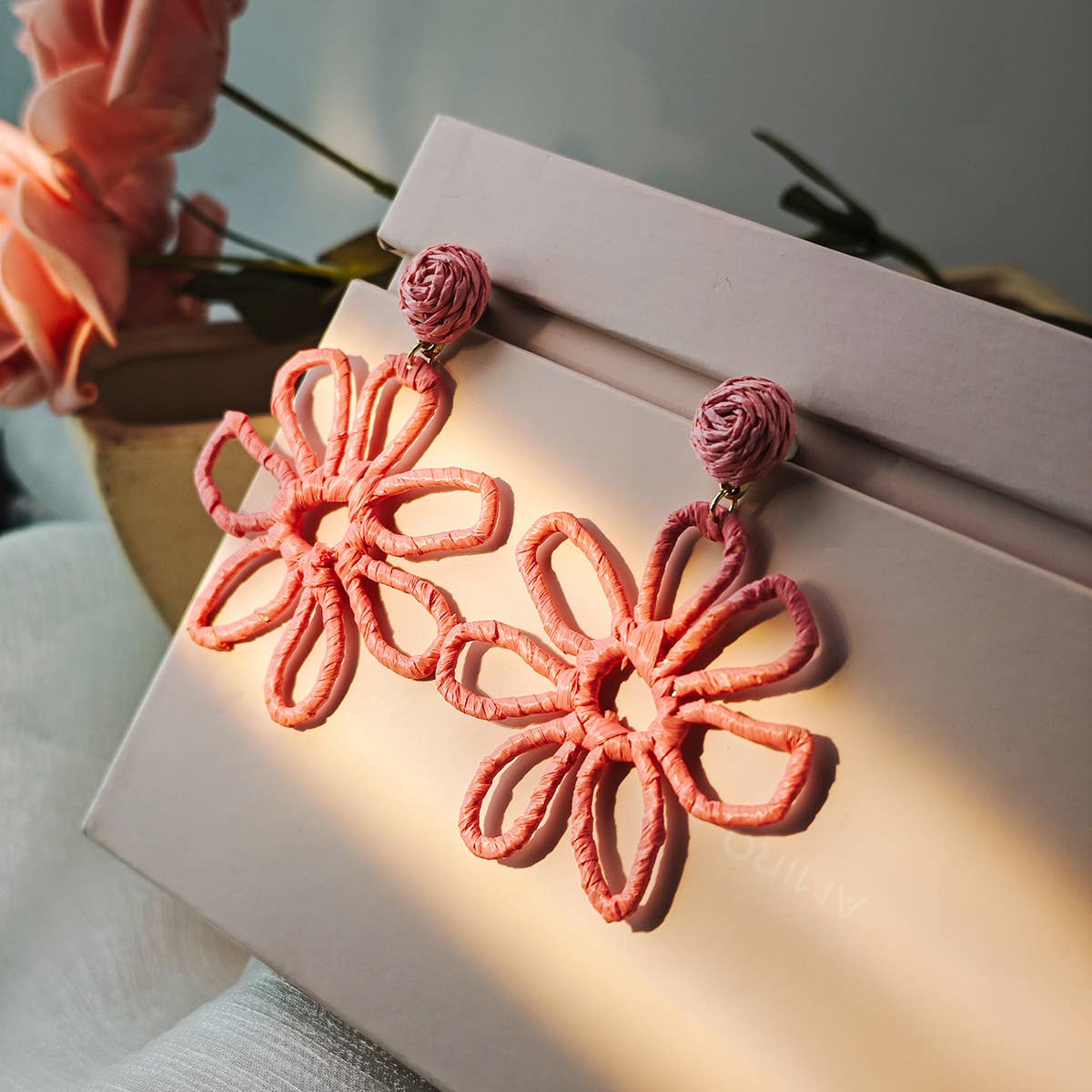 Colorful woven Raffia grass hollowed-out earrings
