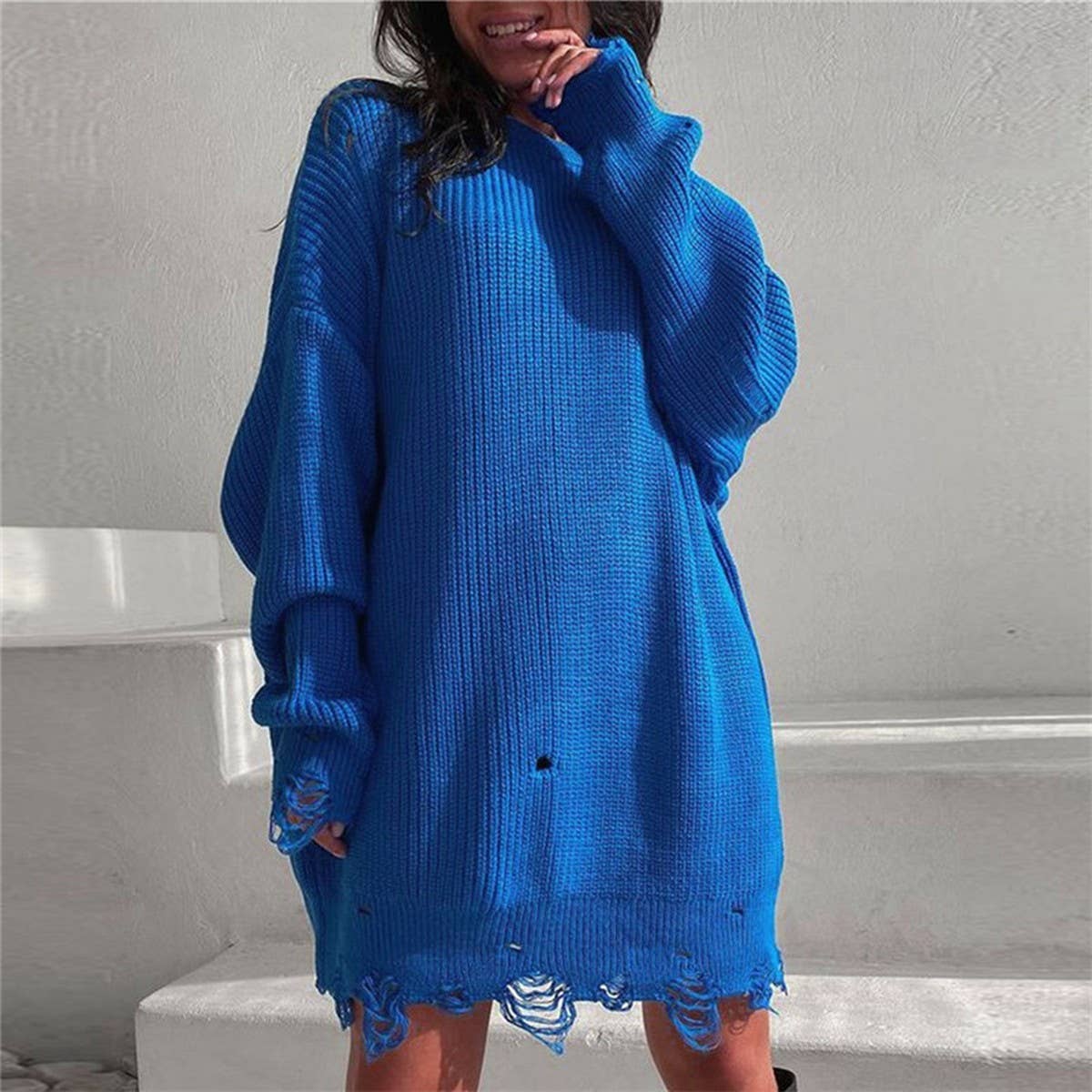 Women's Loose Fit Distressed Knit Sweater