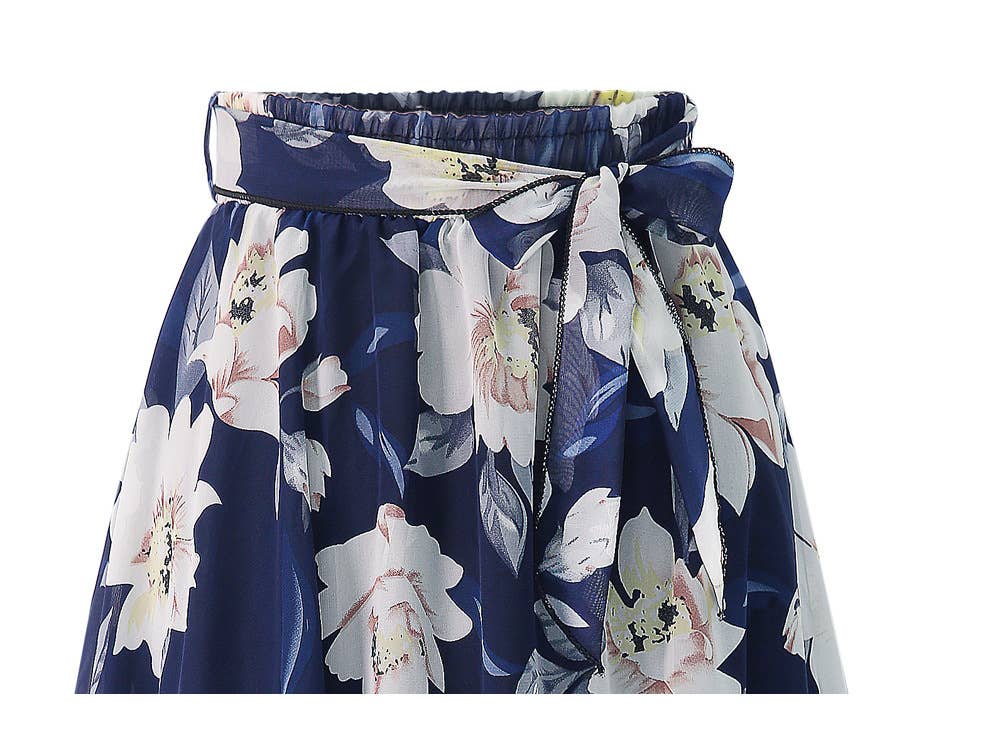 Floral large swing A-line chiffon long skirt