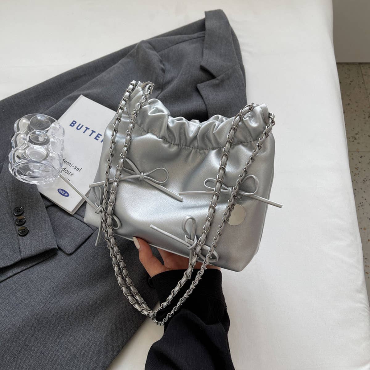 WOMEN BOW BUCKET BAG SHOULDER BAG_CWAB1562