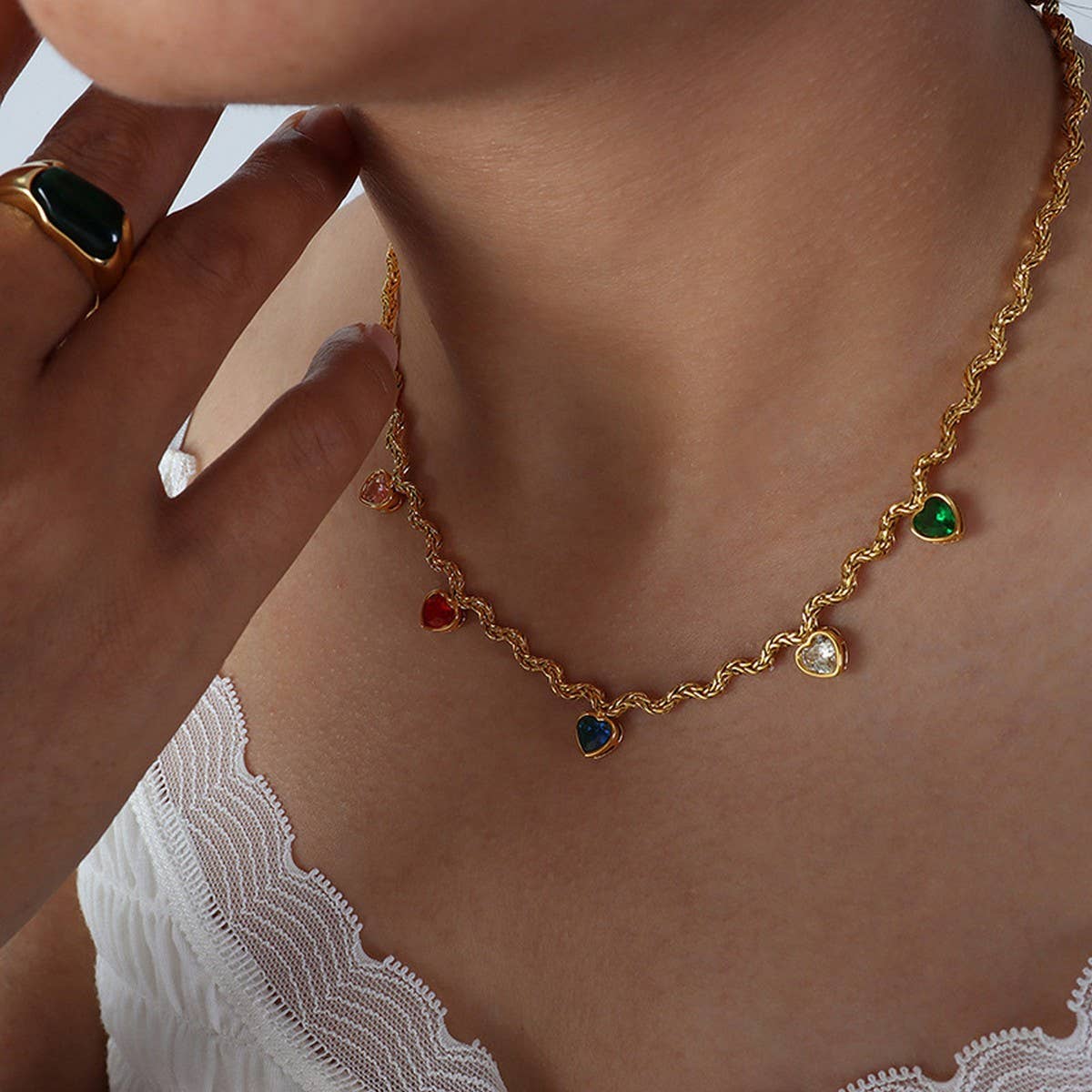 COLORED ZIRCON HEART SHAPED NECKLACE