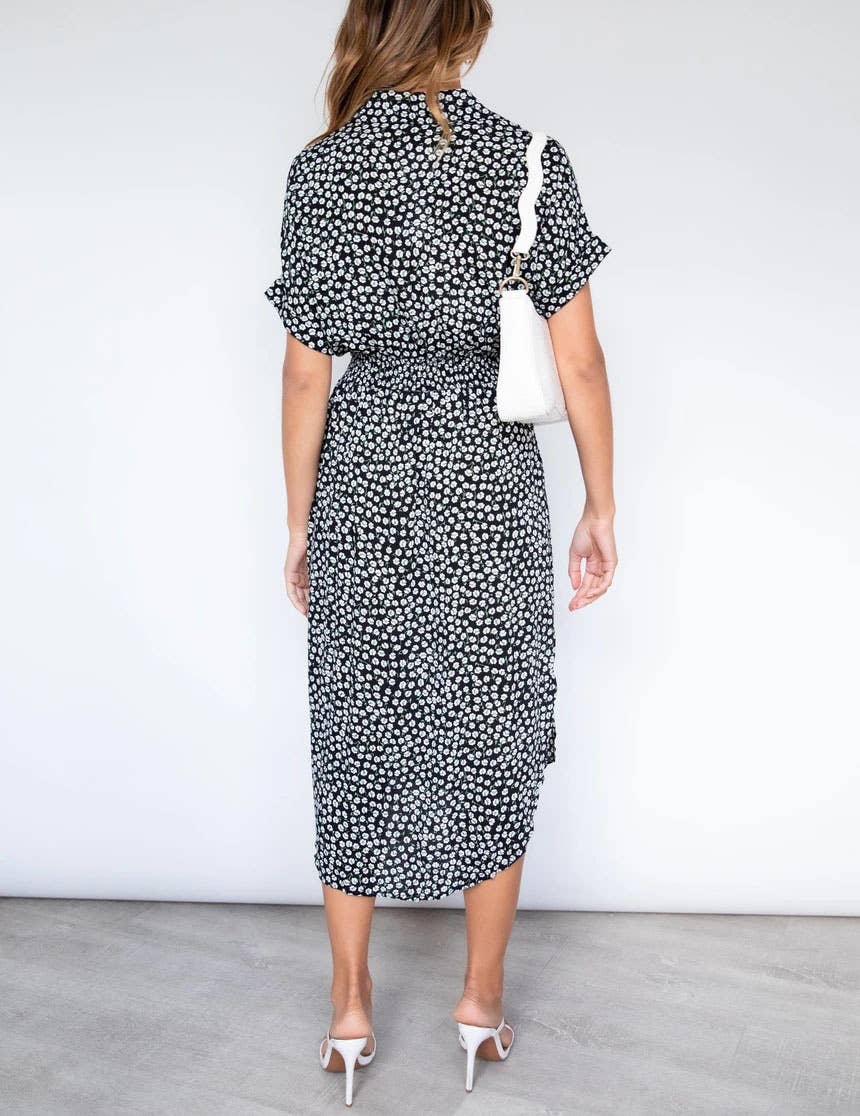 FLORAL PRINT IRREGULAR DRESS WITH LAPEL
