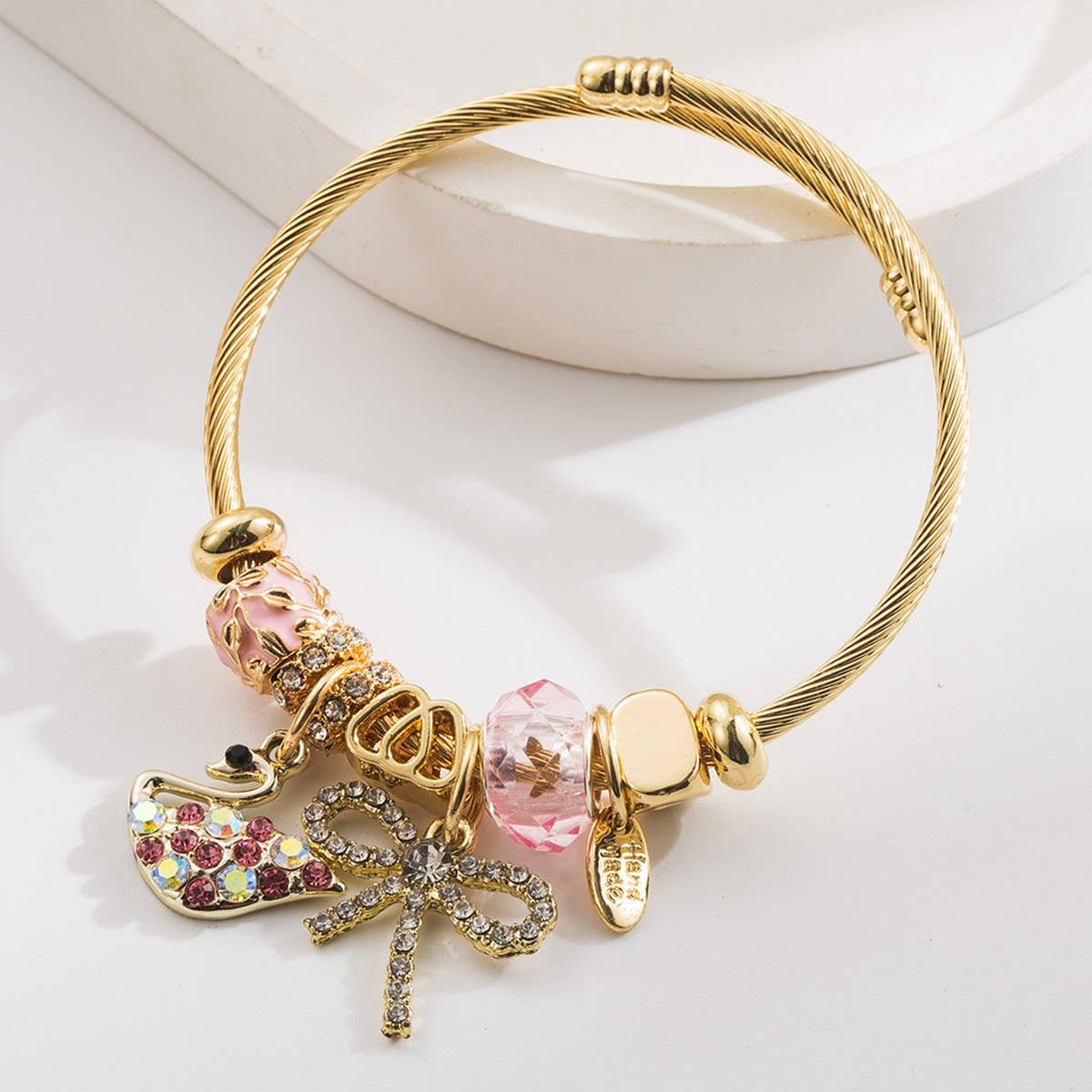 Fairy Style Swan Bow Rhinestone Couple Bracelet_CWMM8562