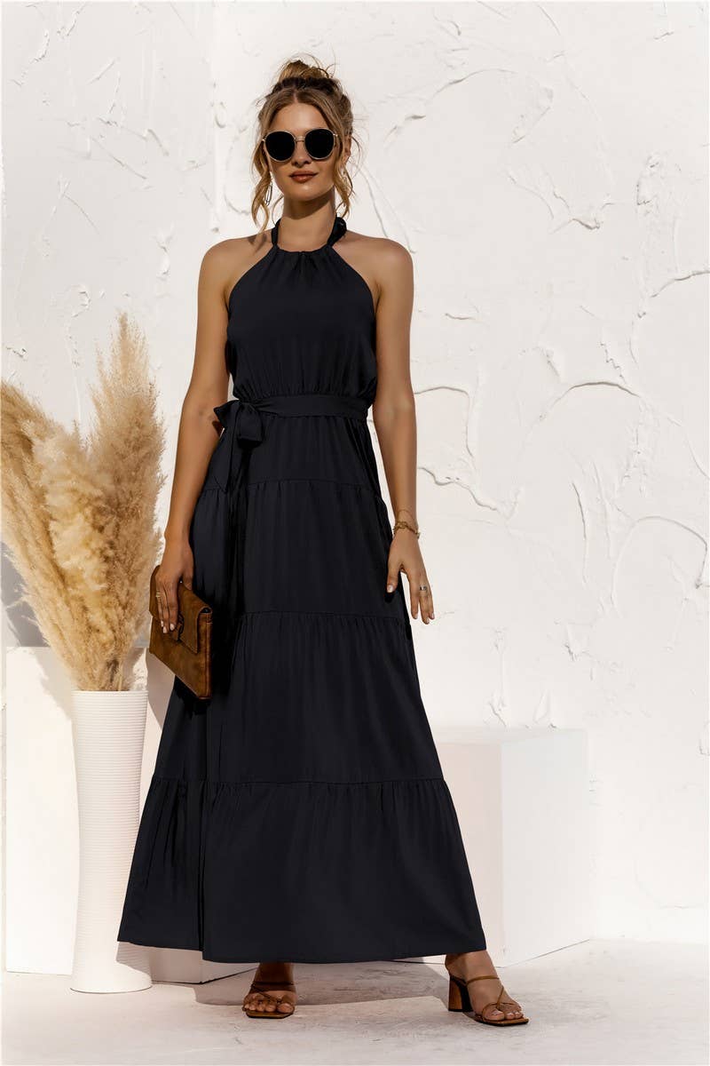 CWDMD4828_SUMMER HALTER NECK STRAPPY BACKLESS DRESS