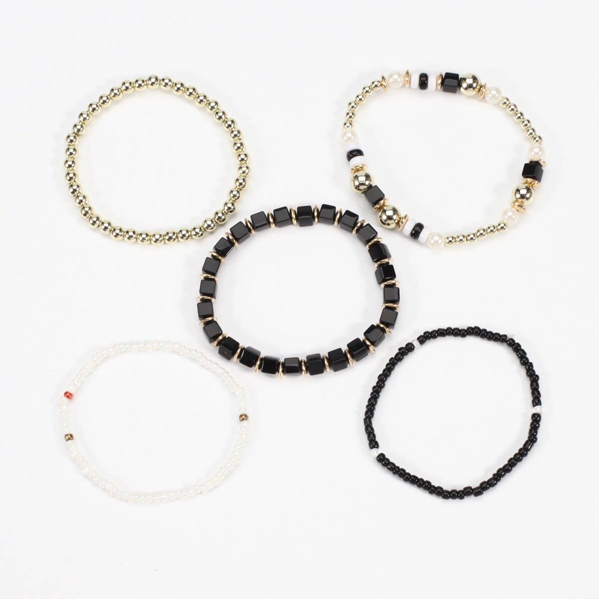 CWAJE05699_BOHO MULTI STRAND BEADED PEARL ELASTIC BRACELET