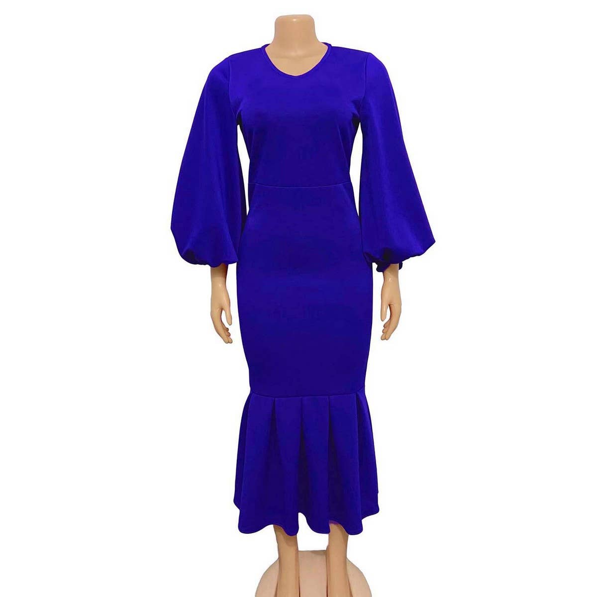FASHION PLUS SIZE VNECK LONG SLEEVE FISHTAIL DRESS_CWDMD3671