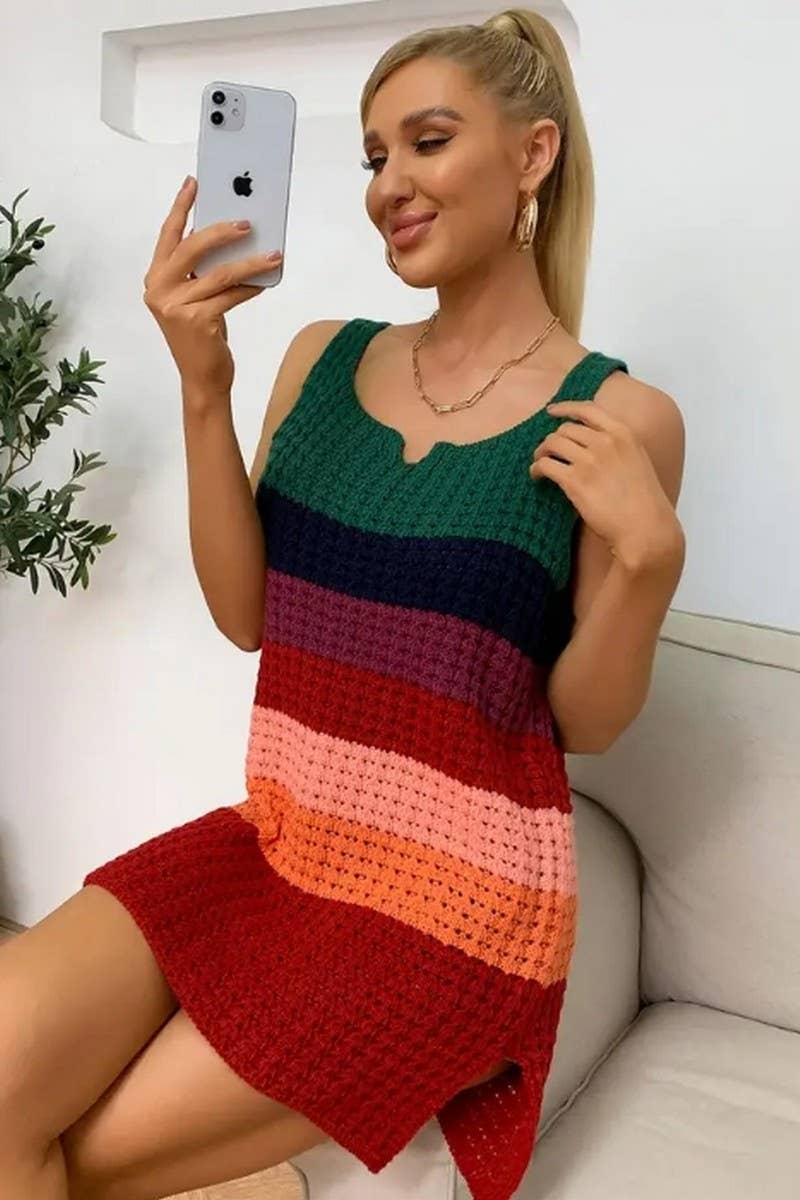 CWDMD4838_FASHIONABLE RAINBOW LOOSE TANK TOP
