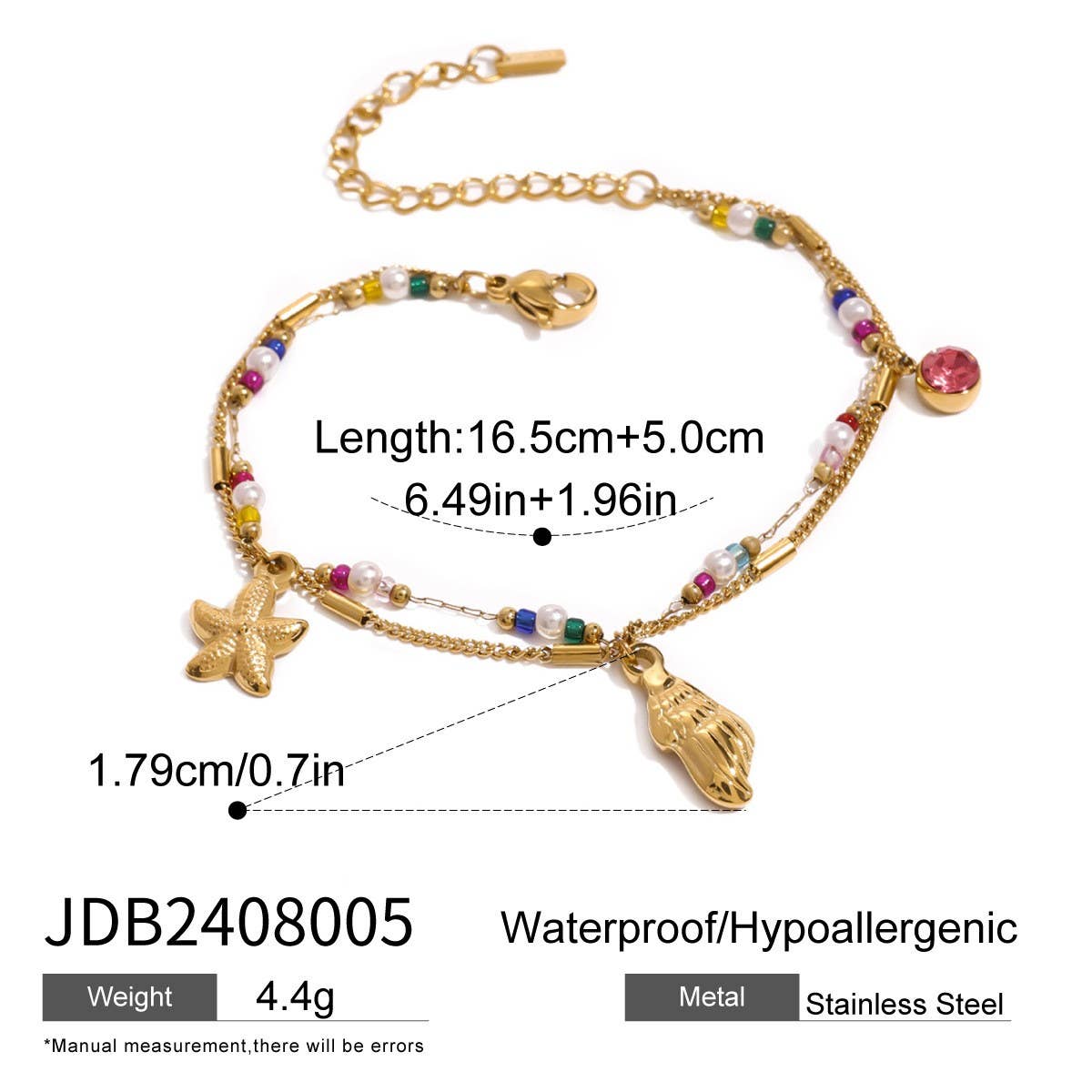 18K Gold Fish Star Pearl Bracelet in Steel_CWAJE4642