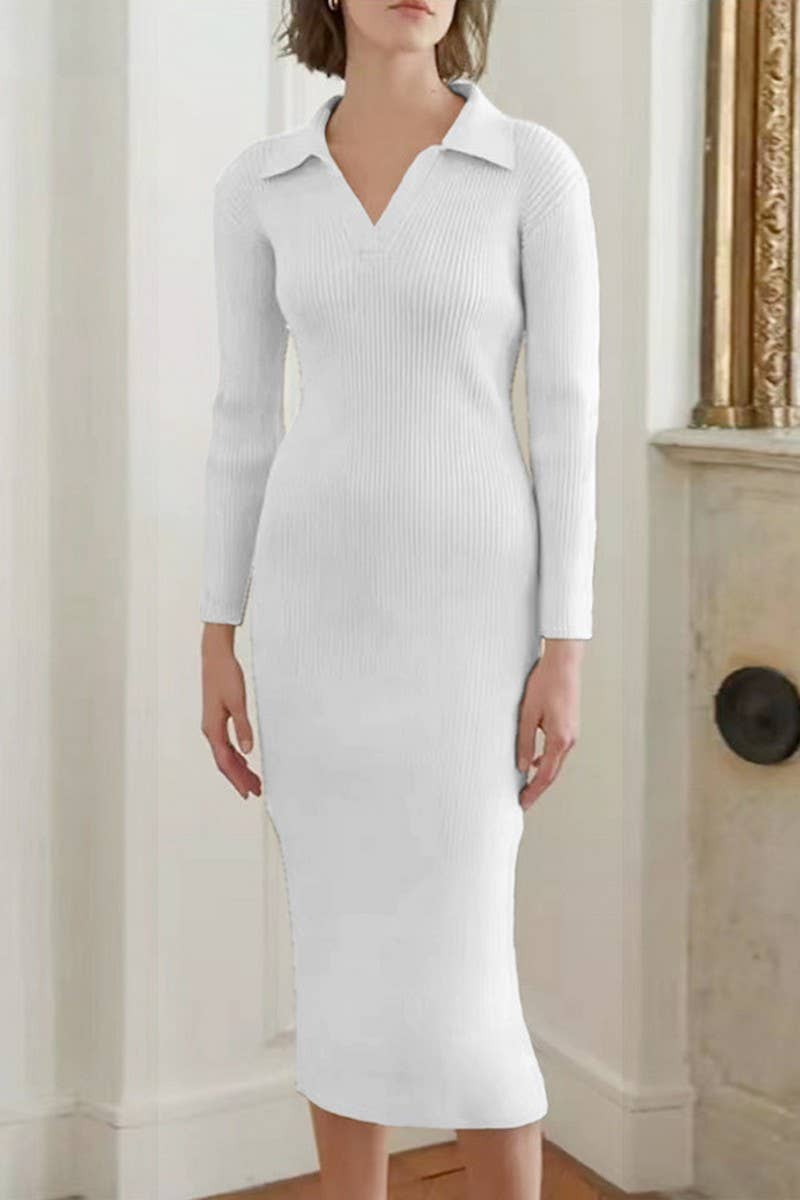 CWDMD4901_SOLID COLOR DEEP V LAPEL SLIM DRESS