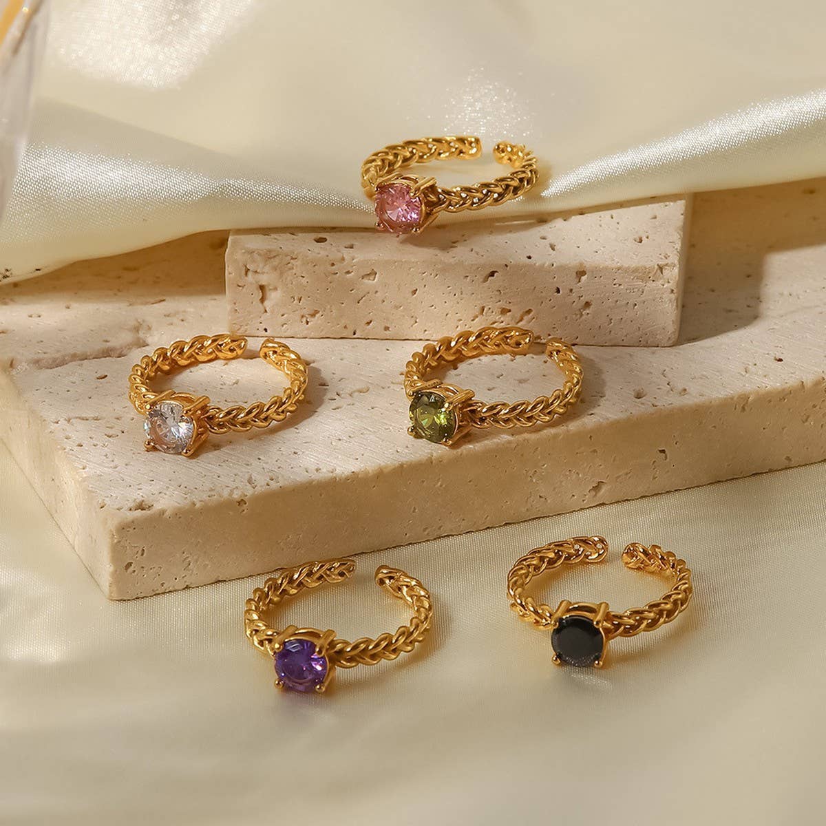 ZIRCON INLAY RINGS ADJUSTABLE TITANIUM STEEL RINGS_CWAJE1238