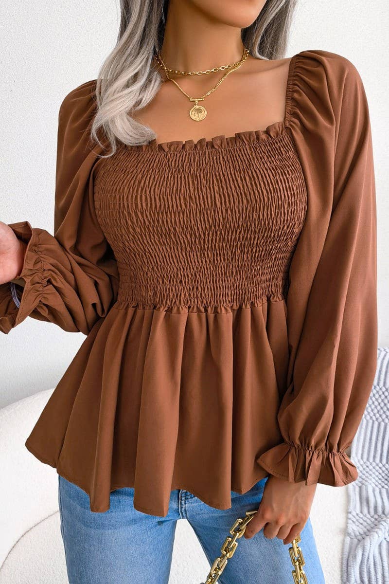 WOODEN EAR EDGE SQUARE COLLAR LONG SLEEVE SHIRT_CWTSTL1038