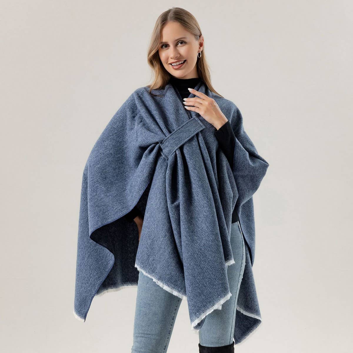 SHAWL KNITTED SOLID COLOR OBLIQUE STRAP CAPE