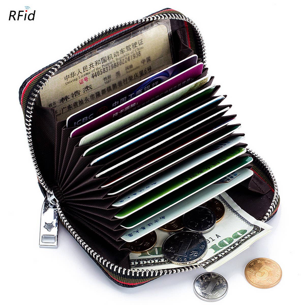 TOP LAYER COWHIDE ZIPPER GENUINE LEATHE CARD HOLDER_CWAB3835