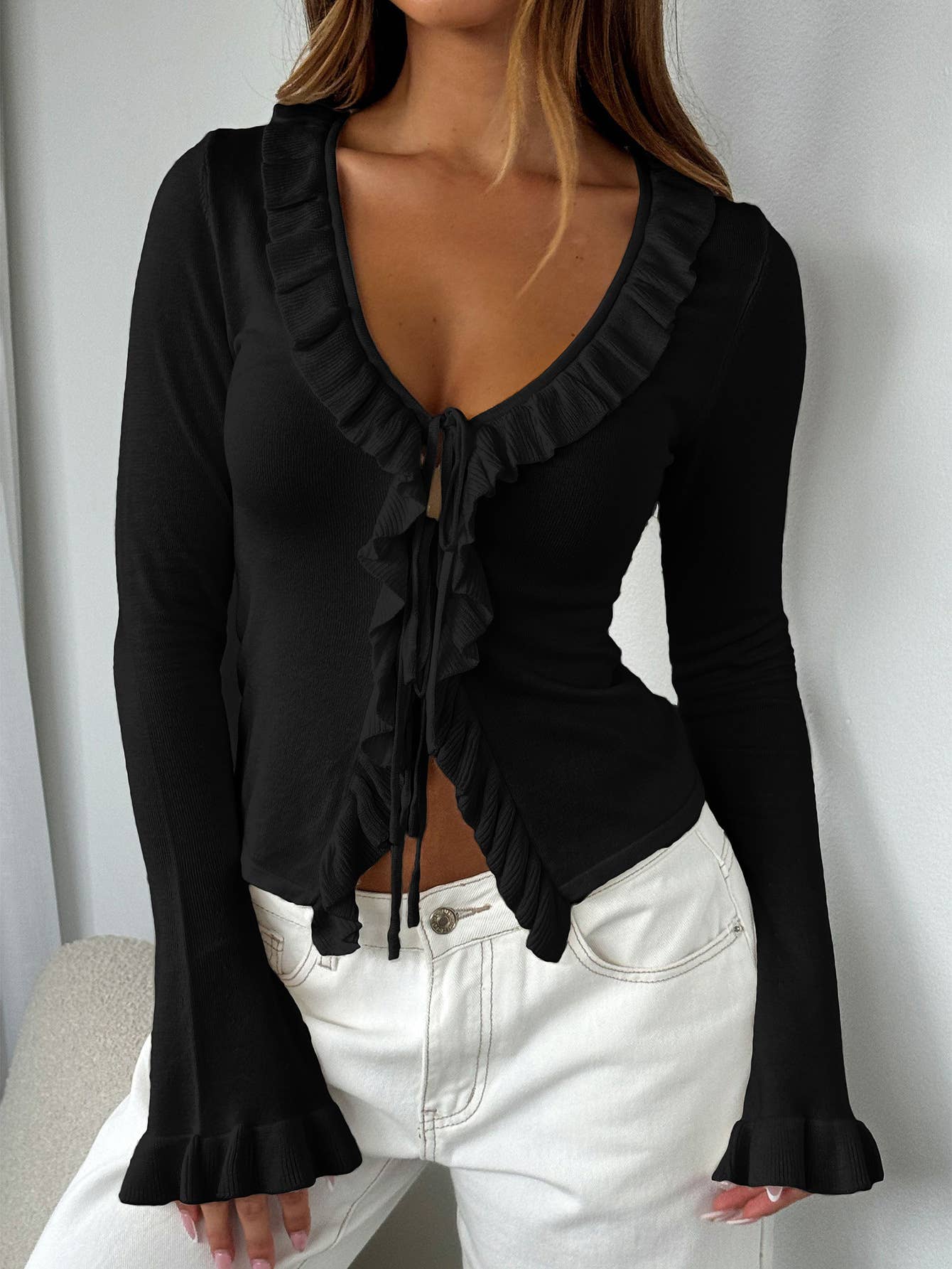 Y2K Hot Girl Long-sleeved knitted T-shirt