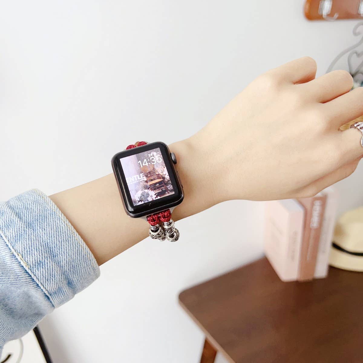 IWATCH8-1 SE TIBETAN SILVER GENUINE LEATHER STRAP