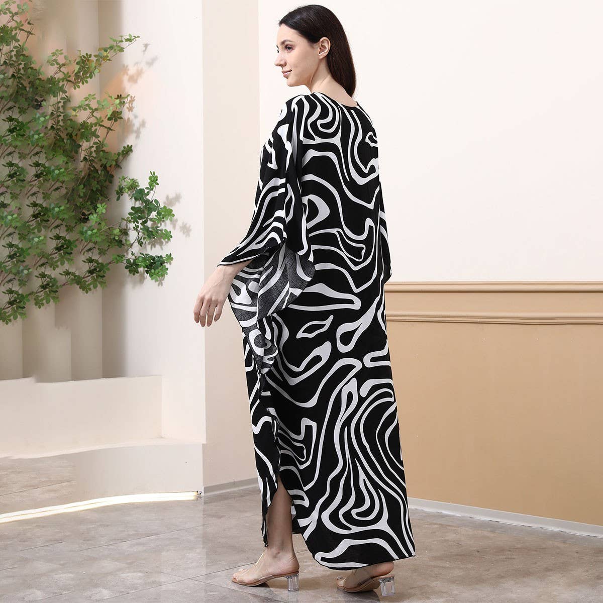 Cotton Zebra Print Beach Cover-Up,Plus Size,Woven