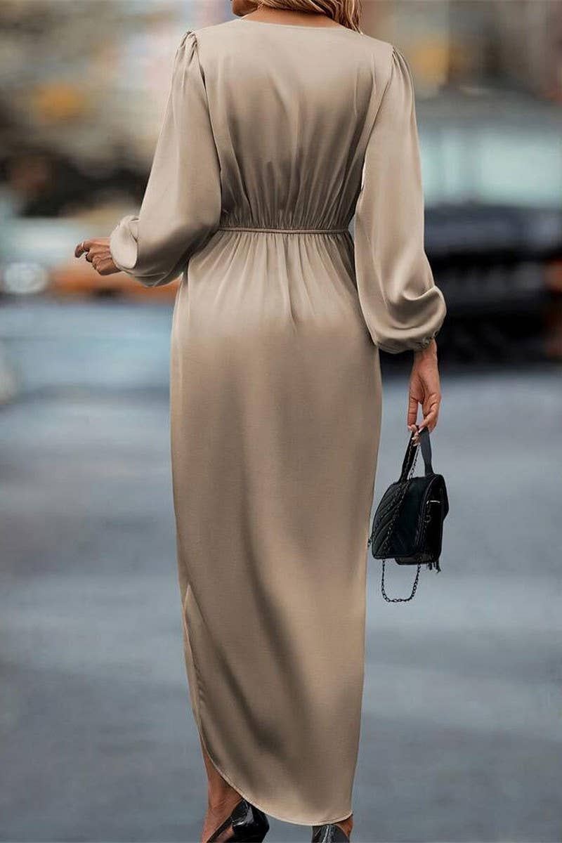 CWDMD4875_CROSS NECK SLIT PUFF SLEEVE IRREGULAR DRESS
