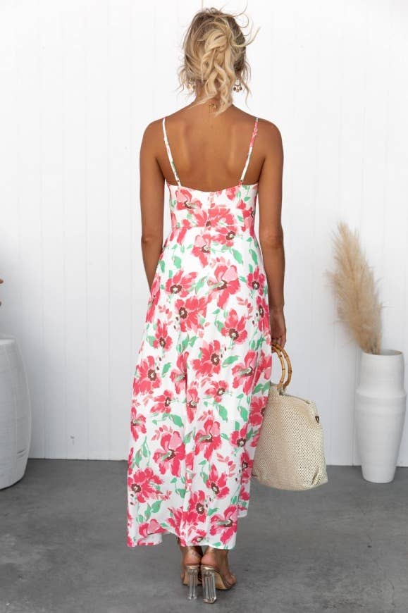 Floral print elegant slit long halter dress