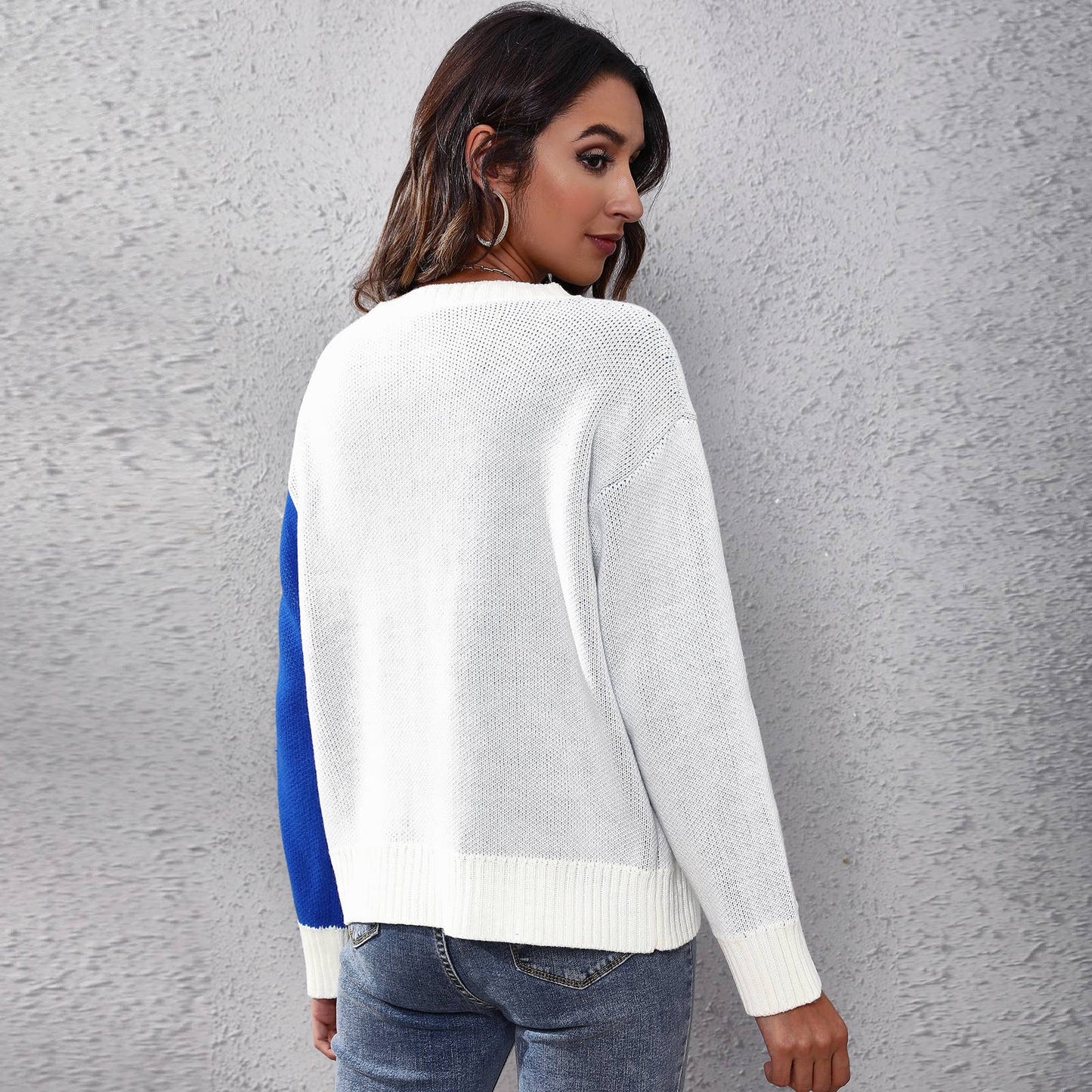 Floral jacquard long-sleeved sweater