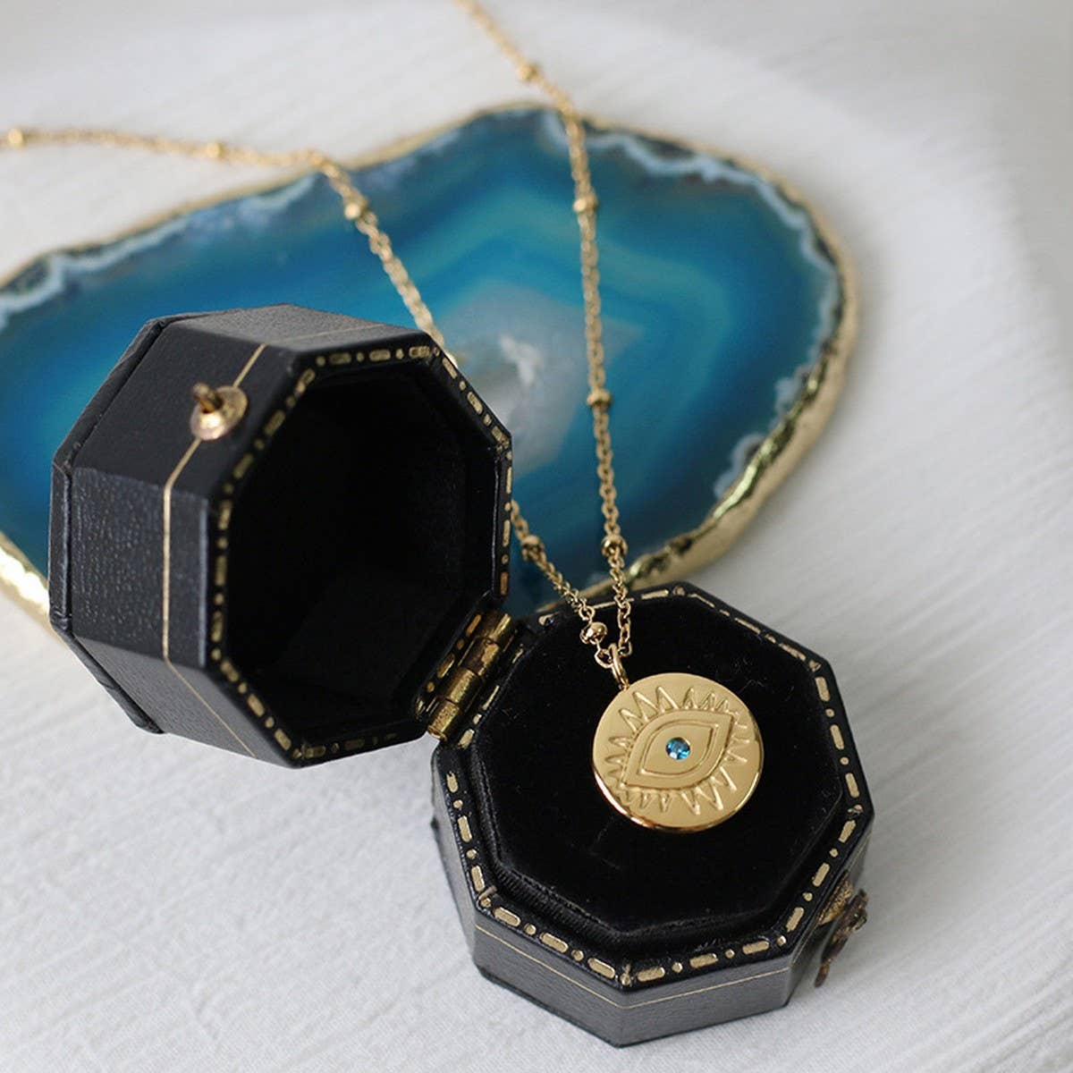 EVIL EYE STAINLESS STEEL GOLD PLATED NECKLACE_CWMM3827