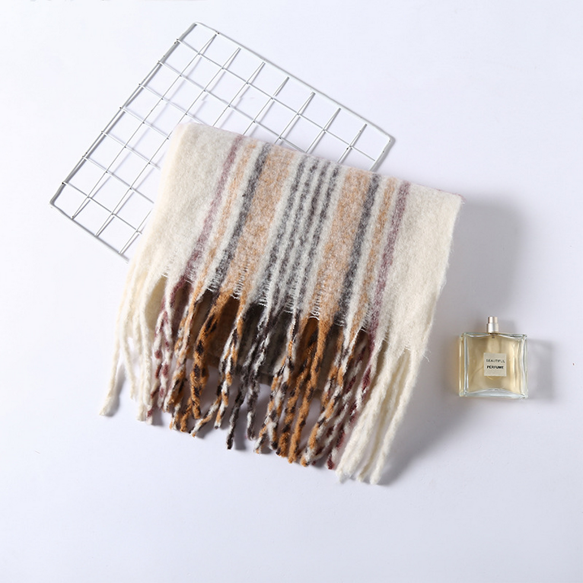 Faux Cashmere Plaid Scarf ? Thick Fringed Wrap