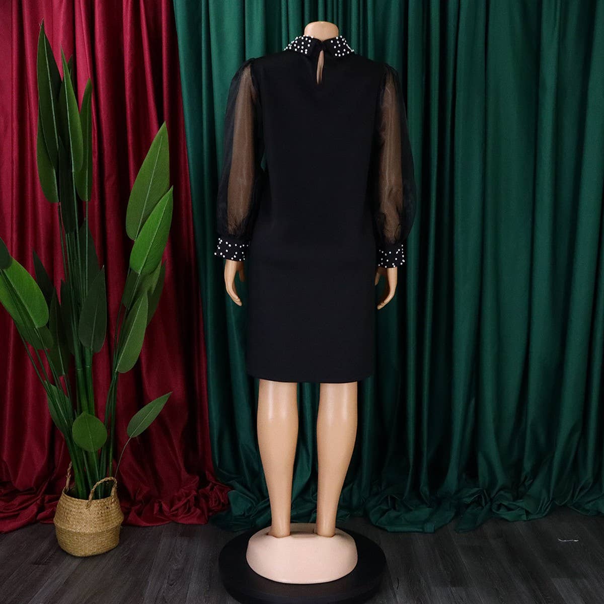 MESH STITCHING BEADED LOOSE PLUS SIZE DRESS