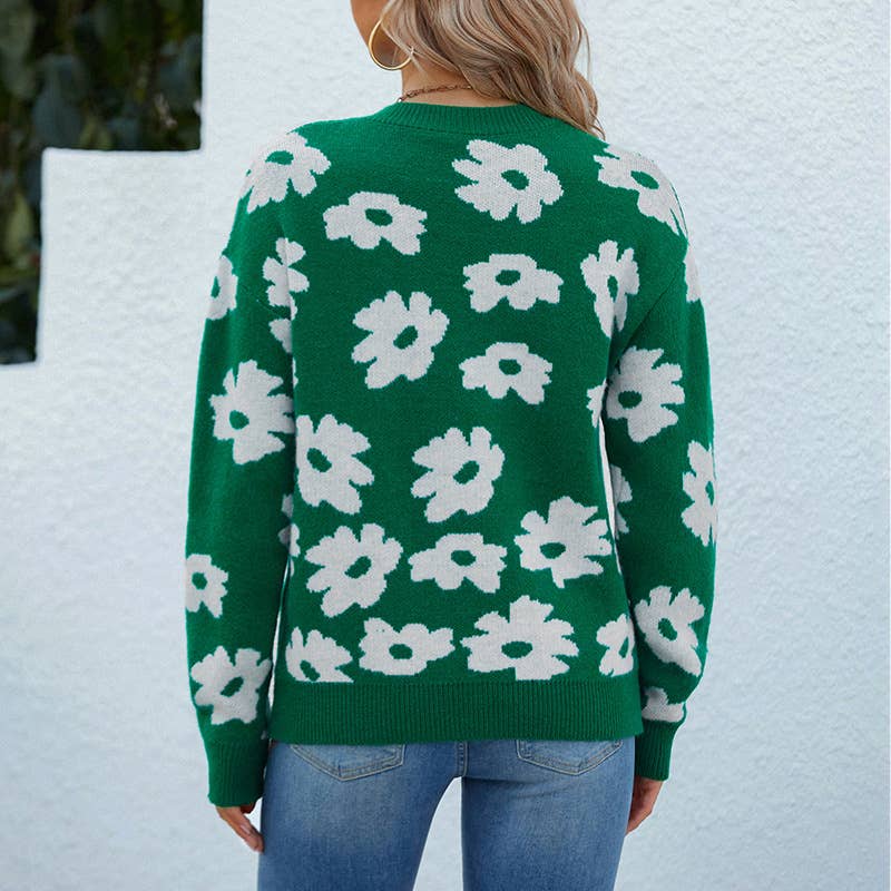 FLORAL SWEATER WITH A CREW NECK PULLOVER