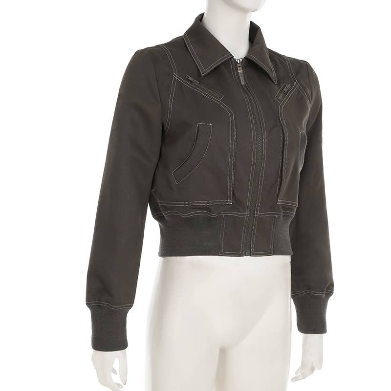 Zipper collar design feeling short jacket