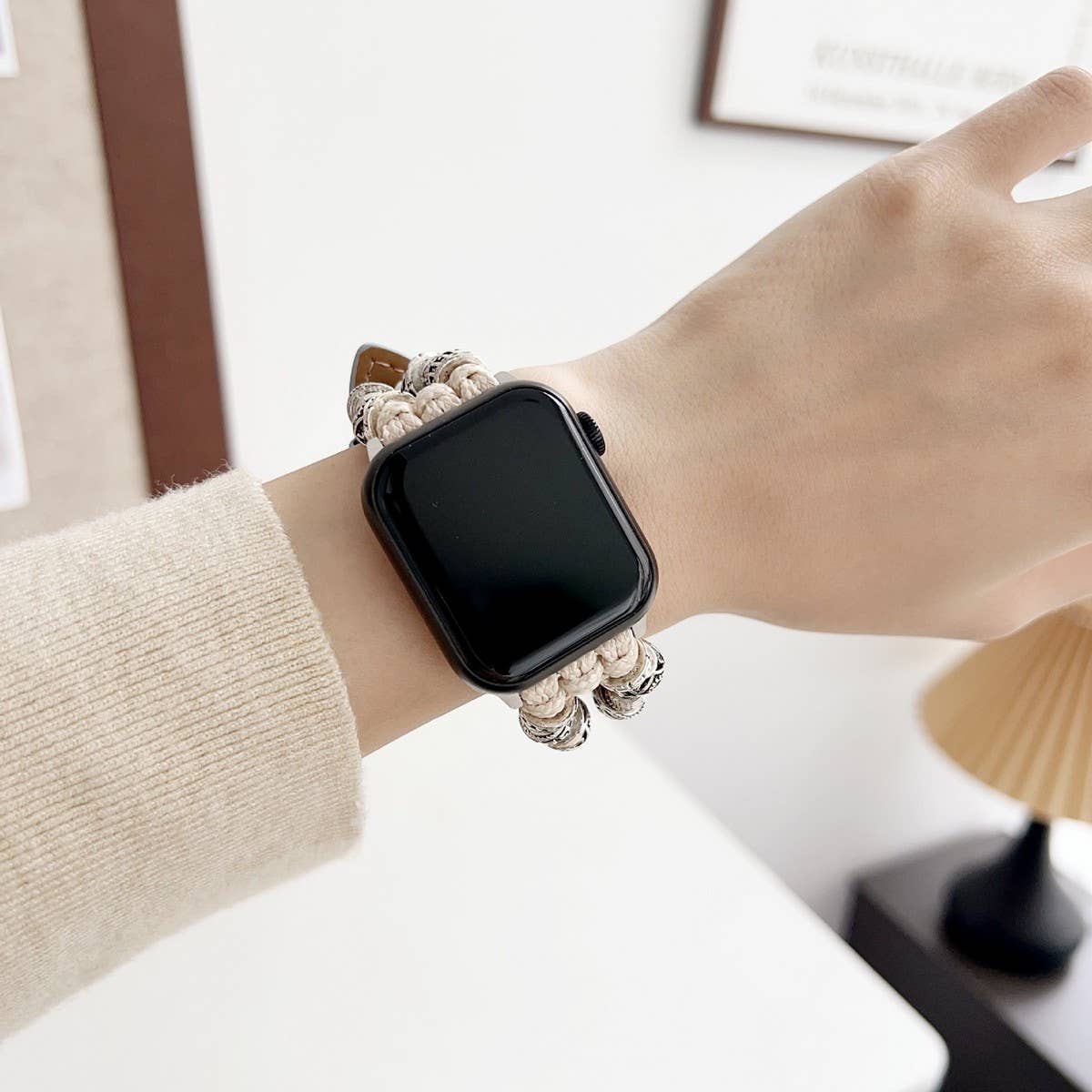 IWATCH9-1 TIBETAN SILVER DENIM LEATHER STRAP