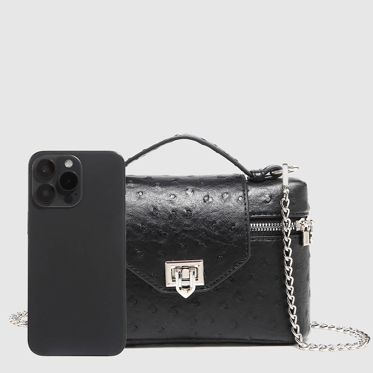 New Ostrich Texture Boxy Chain Shoulder Bag_CWAB5719