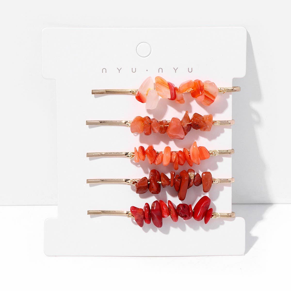 Natural Red Stone Hair Clip Set - Simple & Elegant_CWAHA1763