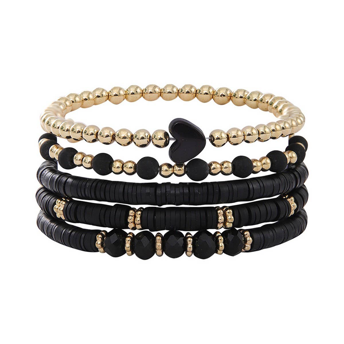 SOFT CLAY ELASTIC CORD HEART BRACELET SET_CWMM3519