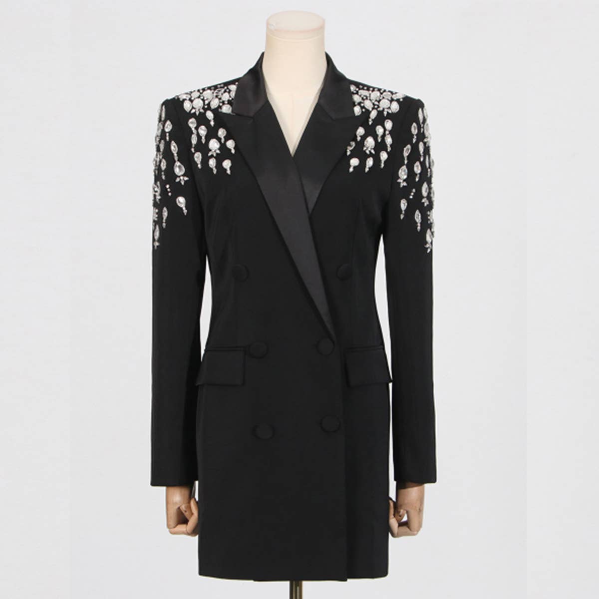 Spring Rhinestone Loose Fit Long Sleeve Blazer_CWOCO1227