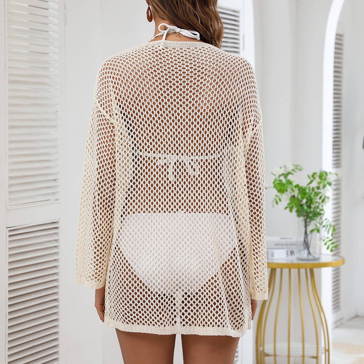 HOLLOW SIDE SLIT BEACH SWIMSUIT COVER UP