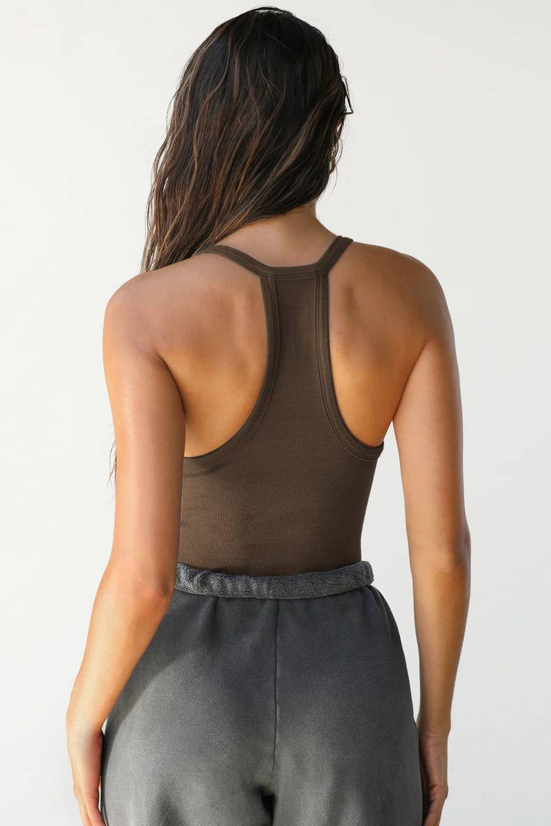 Y2K style solid color sexy low-cut tight halter vest