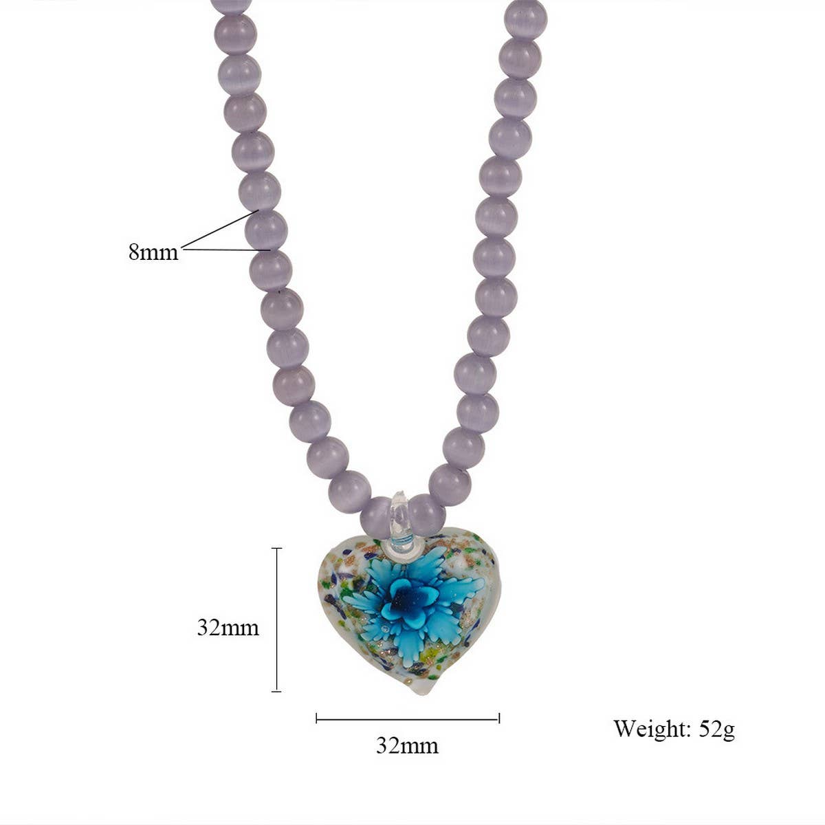 Cat?™s Eye Glass Heart Flower Pendant Necklace_CWMM7536