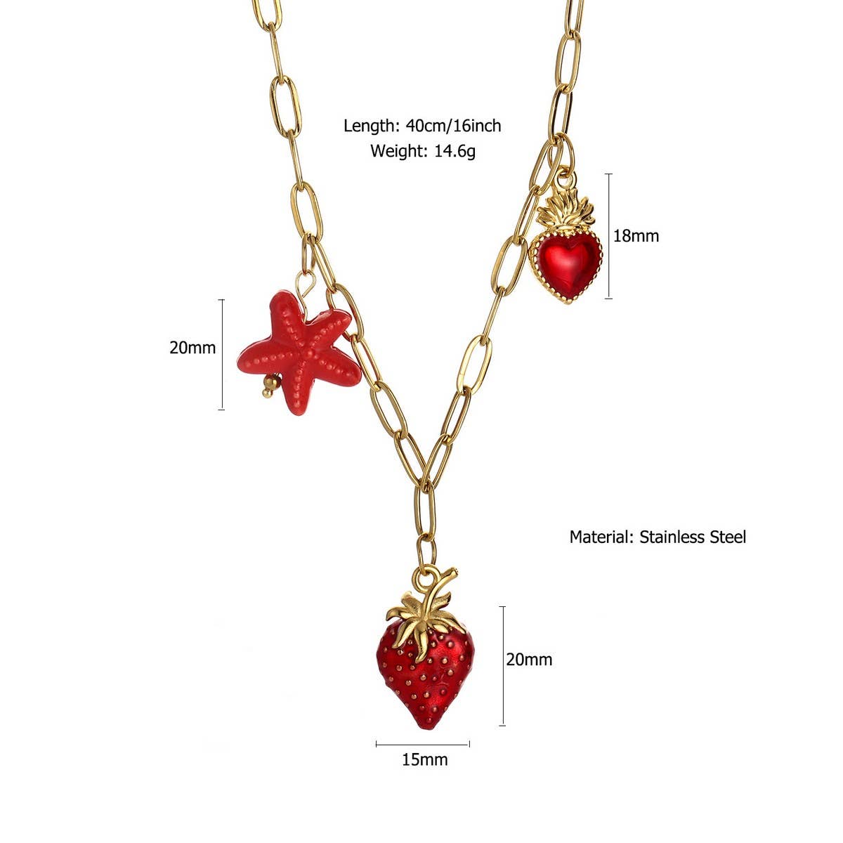 Fashion Steel Strawberry & Starfish Necklace_CWMM8823