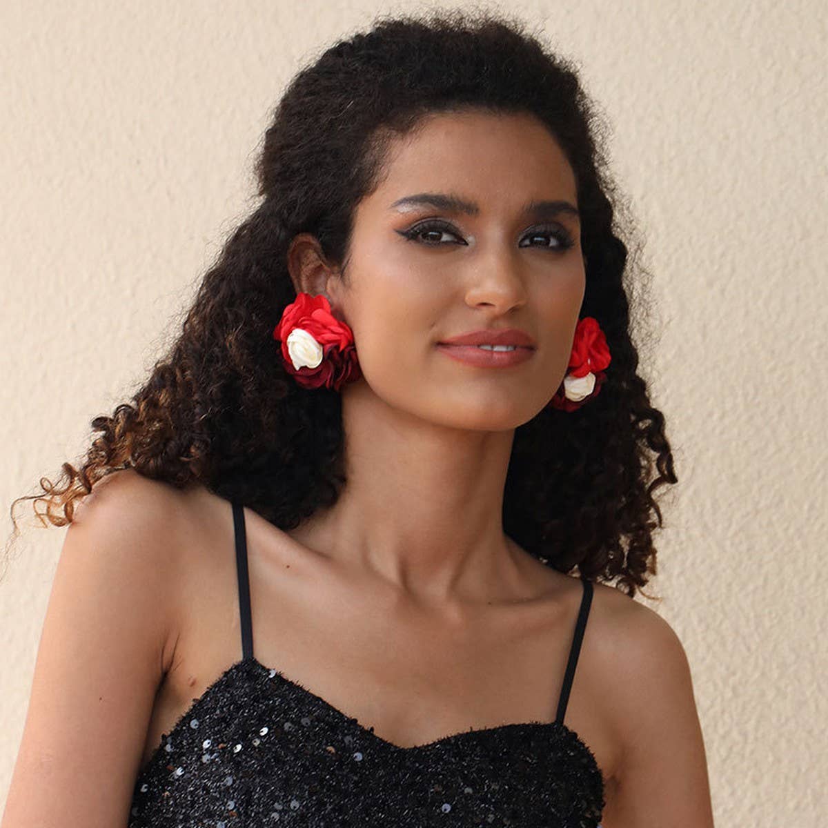 Colorblock Fabric Flower Stud Trendy Earrings