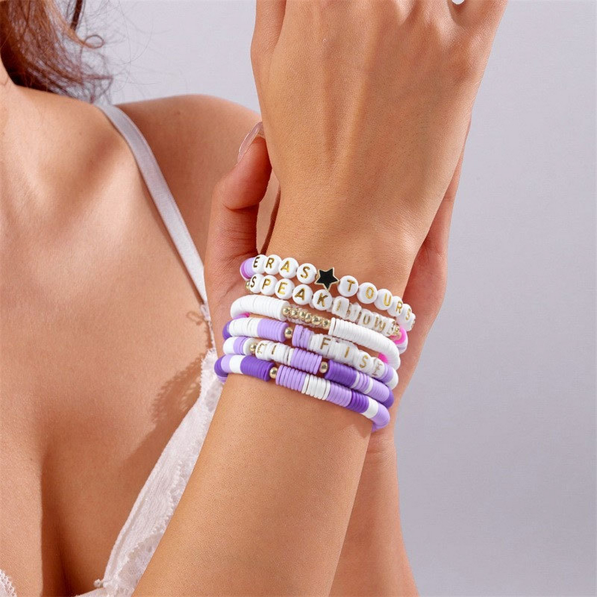 Multilayer Elastic Letter Bead Bracelets Set