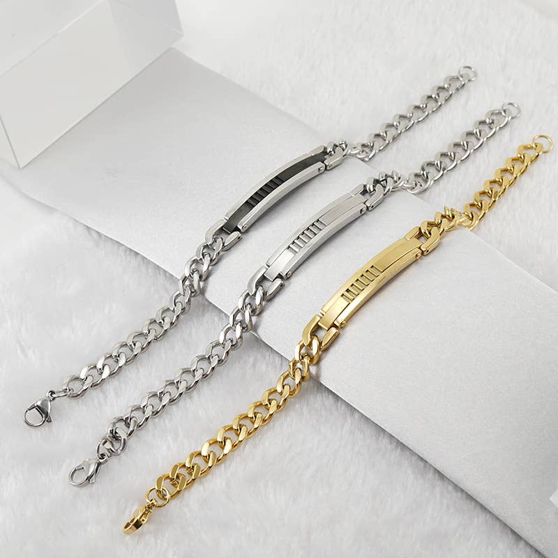 18K FASHION SIMPLE TITANIUM STEEL CUBAN CHAIN BRACELET