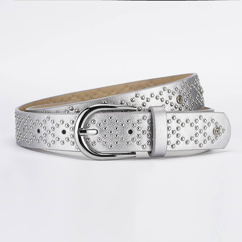 Pink-buckle diamond-encrusted PU belt