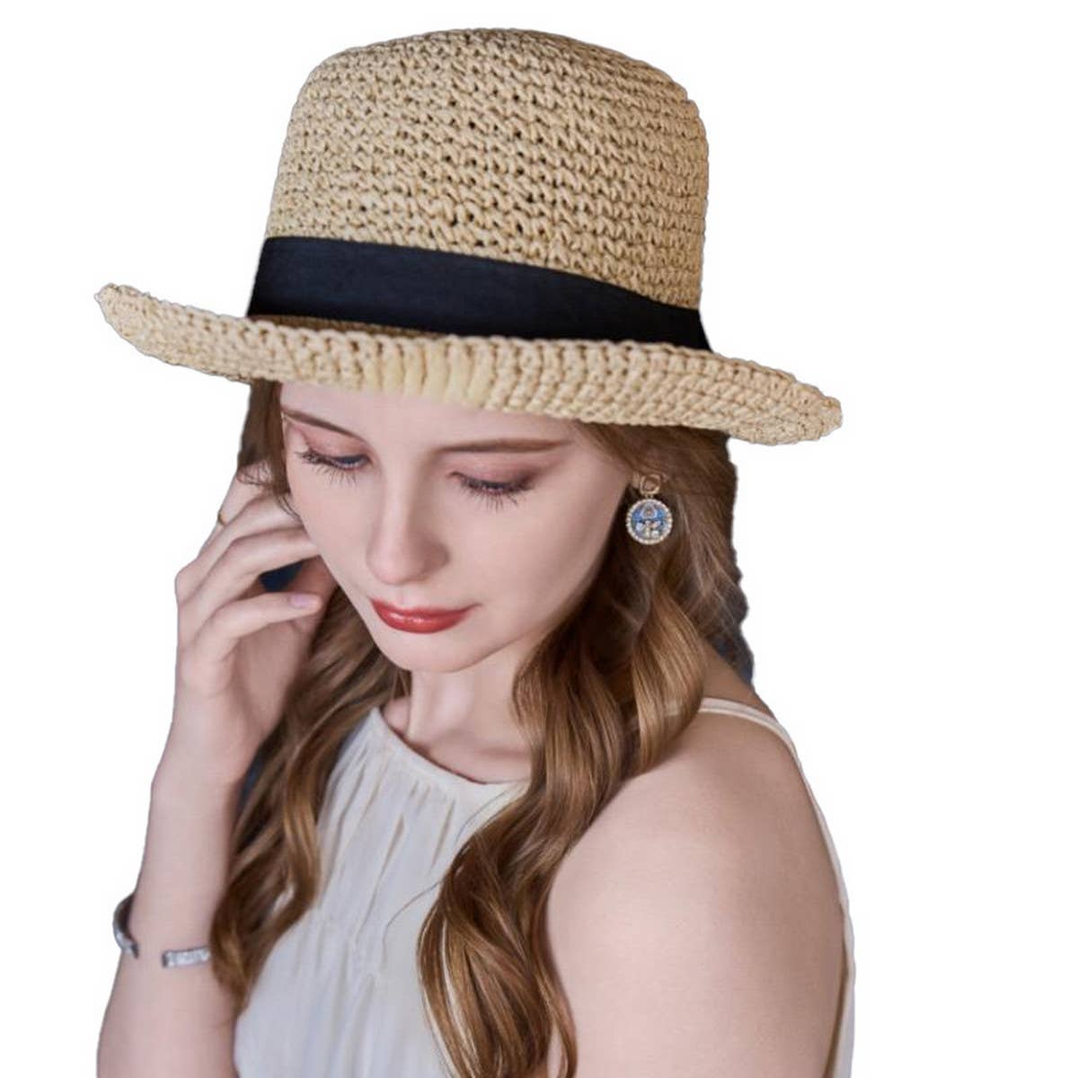 BOW TIE SUN PROTECTION STRAW HAT_CWAH1335