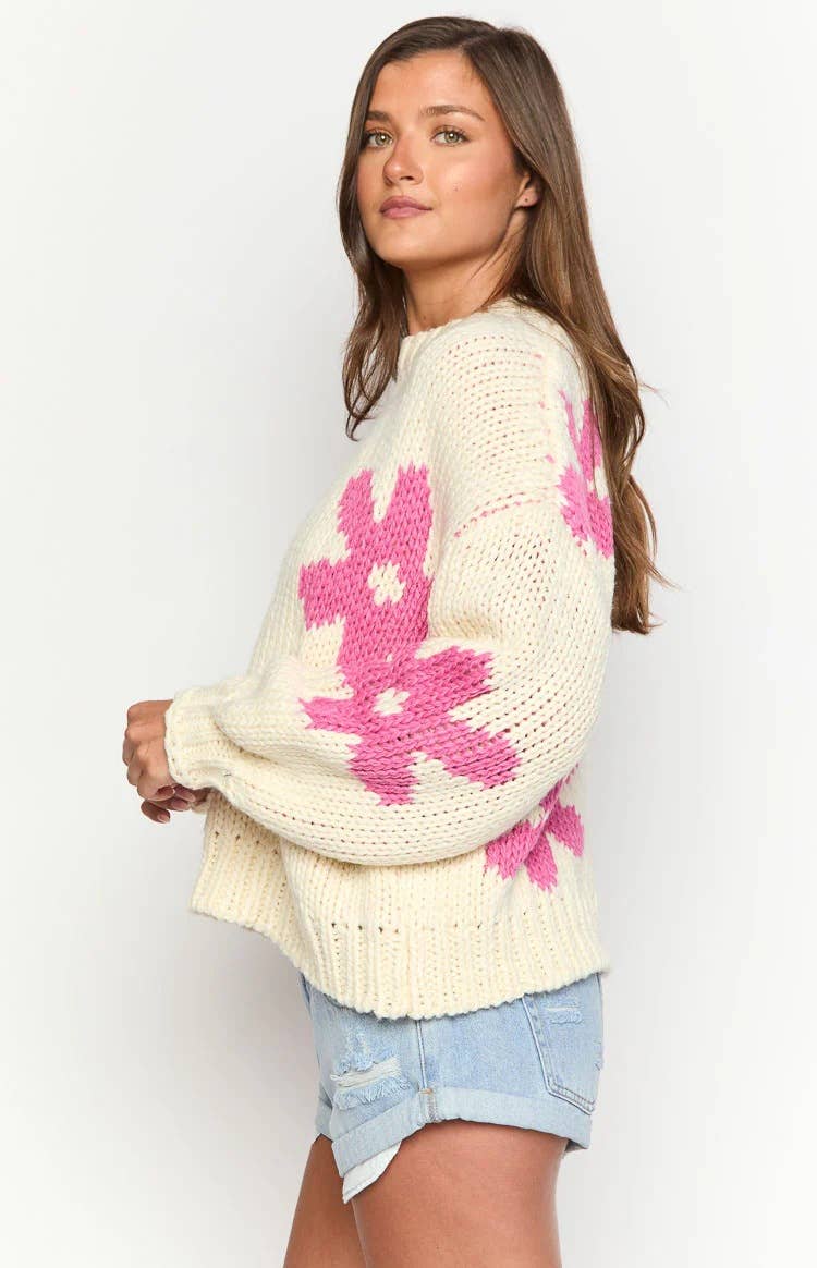 FLORAL PRINT TOP CREW NECK IN CONTRASTING COLORS