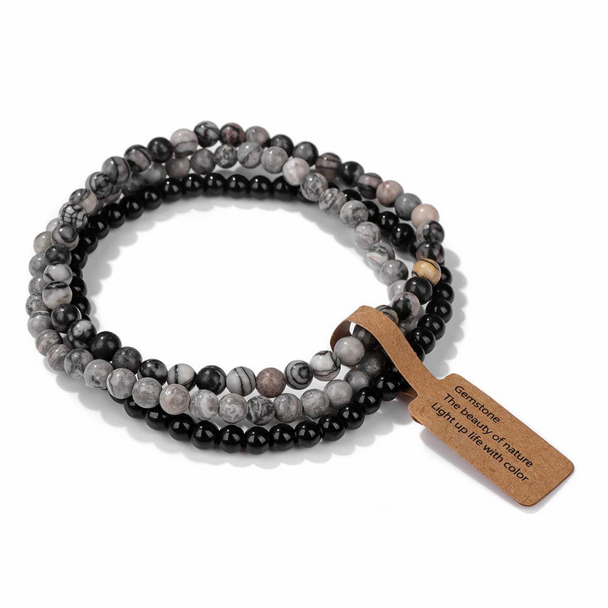 CWAJE4219_VINTAGE NATURAL STONE 4MM BEAD SET BRACELET
