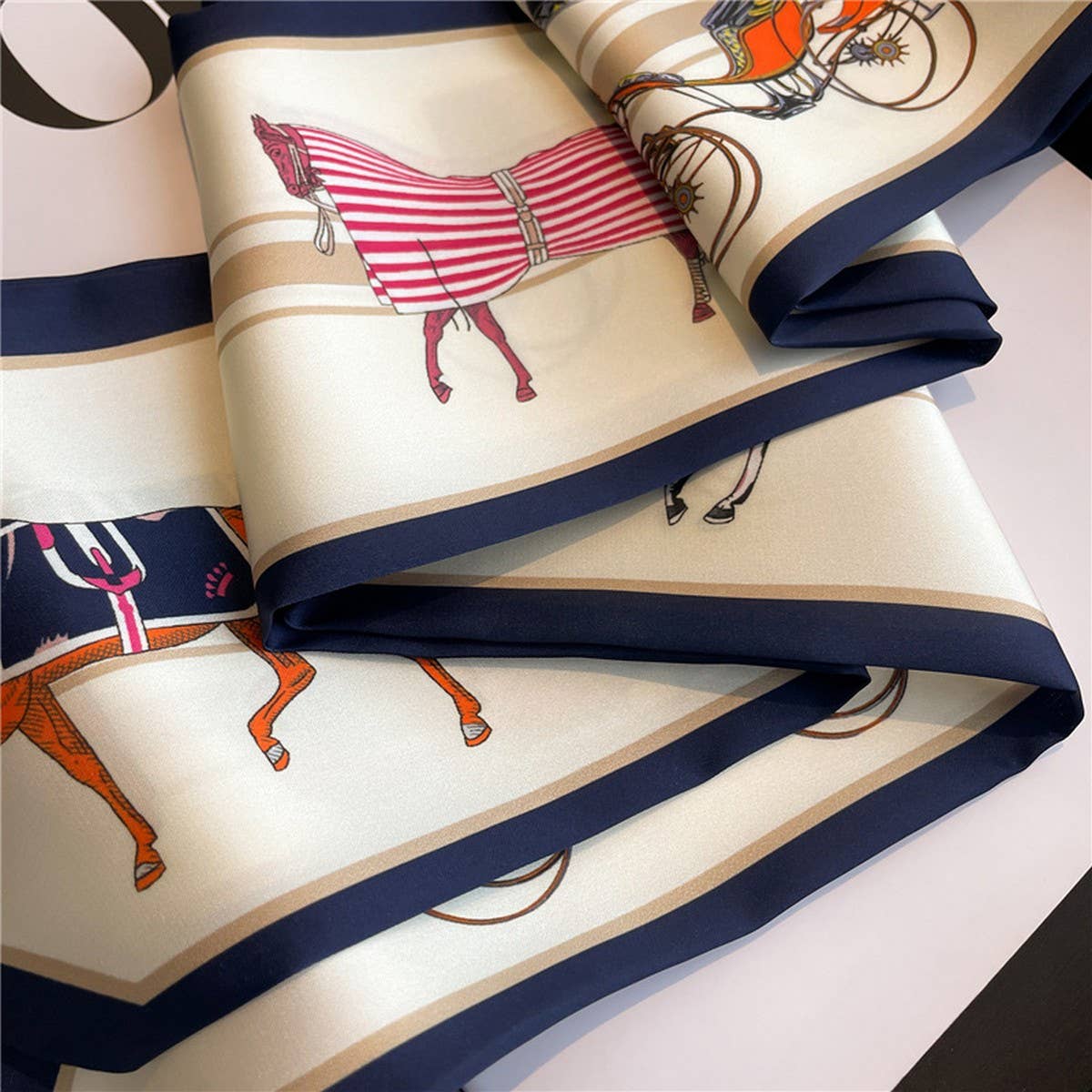NARROW RIBBON ANGLED PRINTED SILK HEAD SCARF