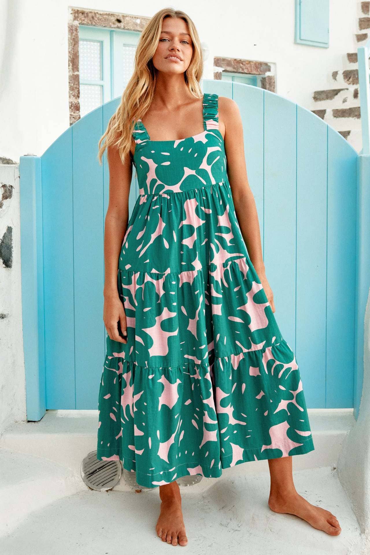 FLORAL PRINT DRESS WITH PLEATED HALTER