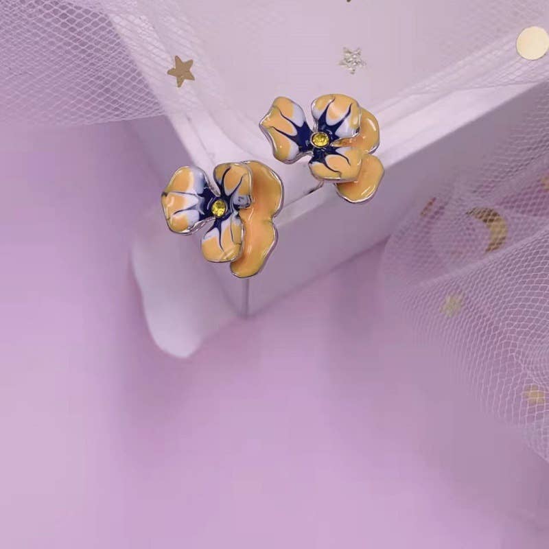 French enamel and colored glaze flower earrings